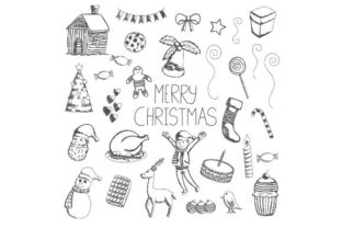 Black and White Merry Christmas Doodles Illustrations