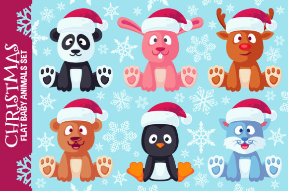 Christmas Cute Flat Animals Set for Festive Branding