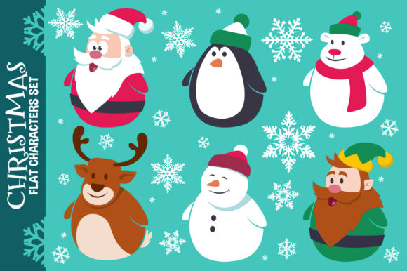 Christmas Cute Flat Characters Set