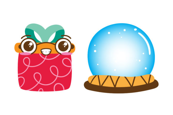Gift and Snowball Christmas Set Illustrations